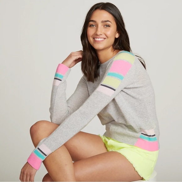 Autumn Cashmere Sweaters - Autumn cashmere crewneck sweater cropped soft cashmere ribbed sides neon pastels